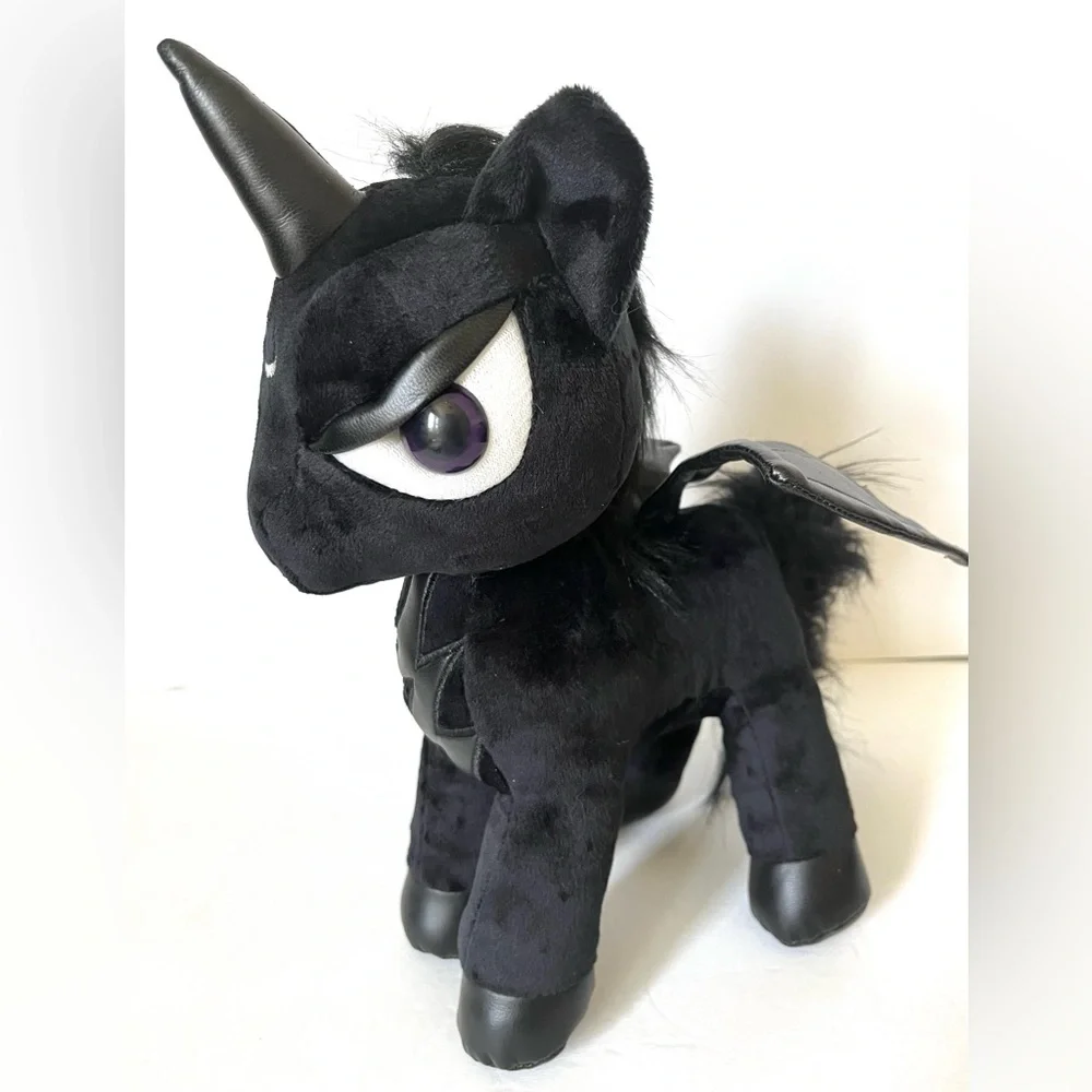 Black Unicorn Plush Stuffed Animal Dark Goth Plushie Punk Plush Faux Leather - Picture 4 of 10